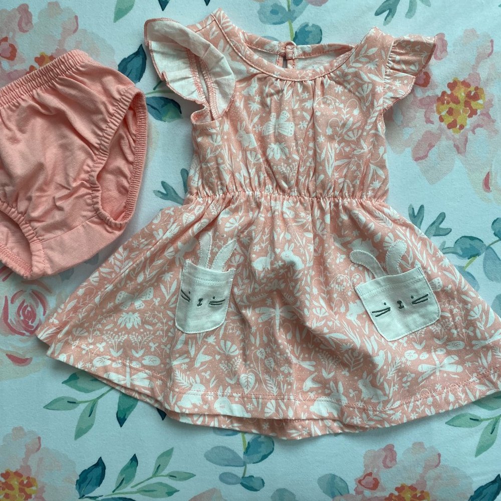 Dress- Pink and white with bunny pockets, Carters, 3M